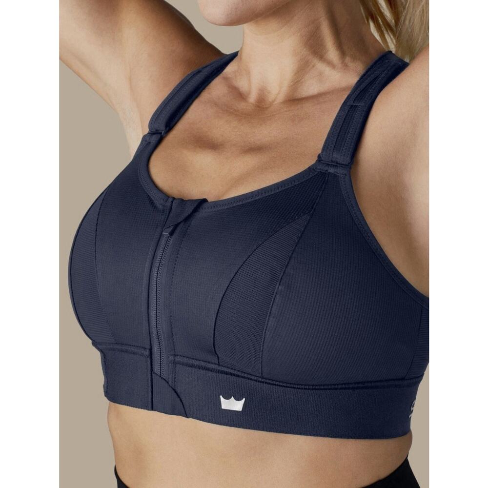 SHEFIT Ultimate 4 Luxe Sports Bra Bold Navy High Impact Front Zip Adjustable
